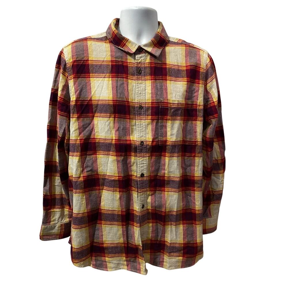 ROOTS CANADA FLANNEL SHIRT — Orange & Brown Plaid Soft Cotton Men's XL
